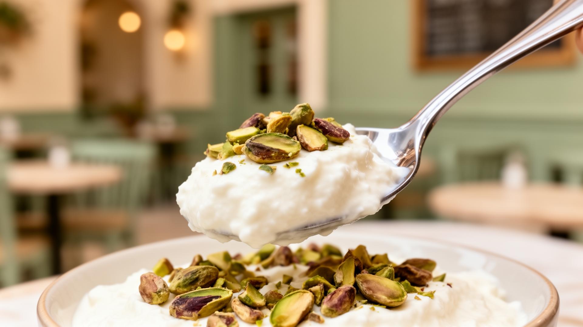 Anatomía del postre de yogurt y pistache
